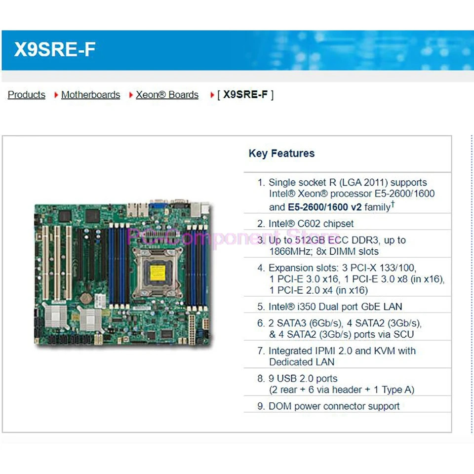 Supermicro 서버 마더보드 E5-2600/1600 v1/v2 군 LGA2011 DDR3 3 PCI-X 133/100X9SRE-F