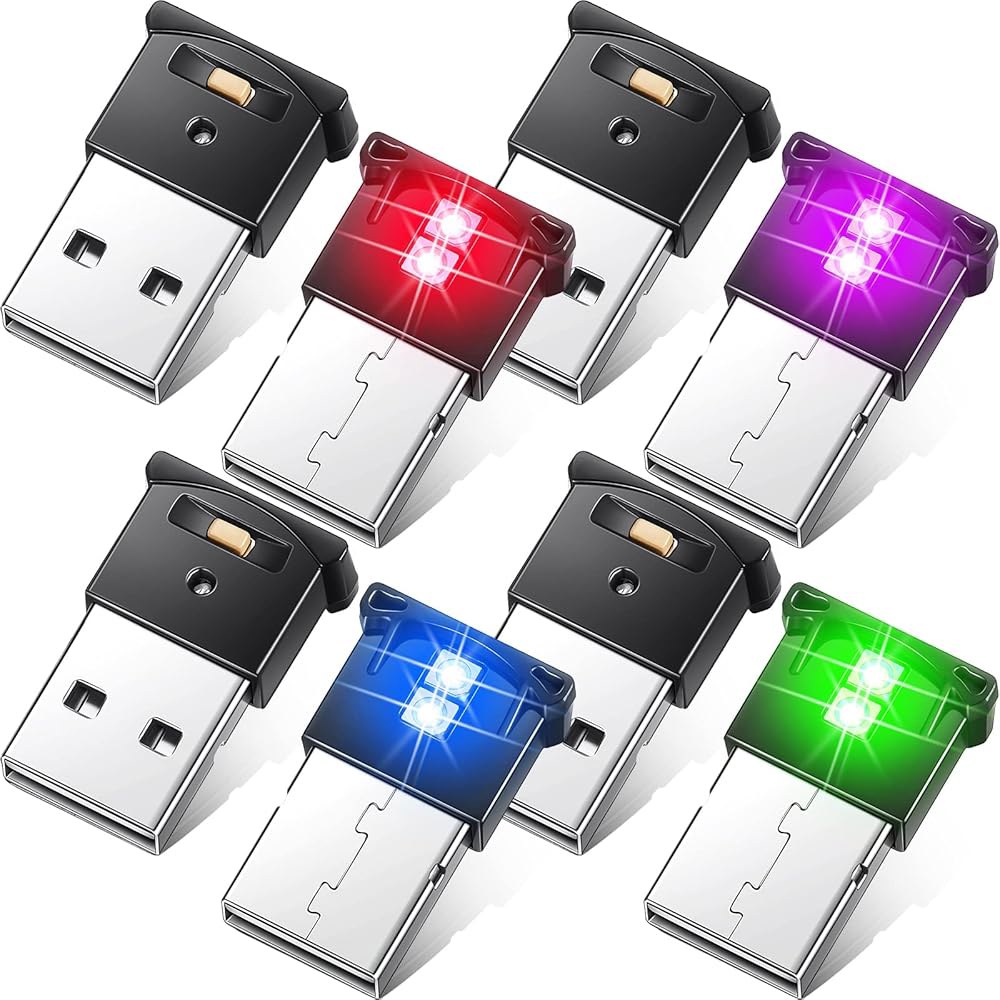 Frienda 6피스 미니 USB LED 조명, 자동차 램프, 8가지 키보드 내부 분위기 색상 장식 조명 사무실 야간 스마트 5v 밝기 가능, 노트북 조절 Type A 2 - 상품 이미지
