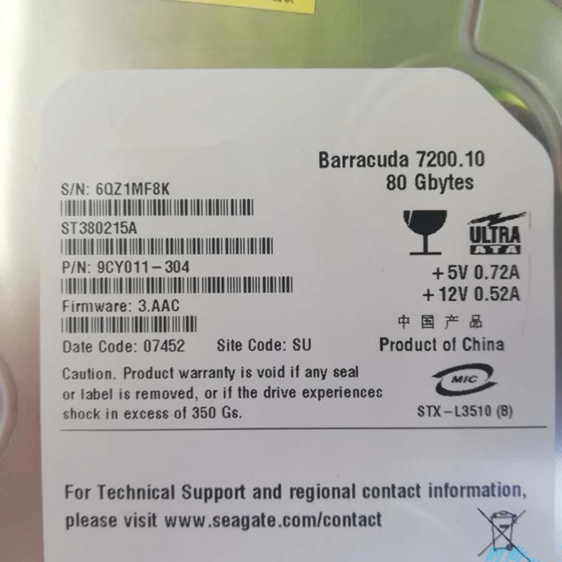 씨게이트 내장 하드 오리지널 HDD 7.2K IDE ST380215A 80GB 3.5 인치 8MB 7200RPM