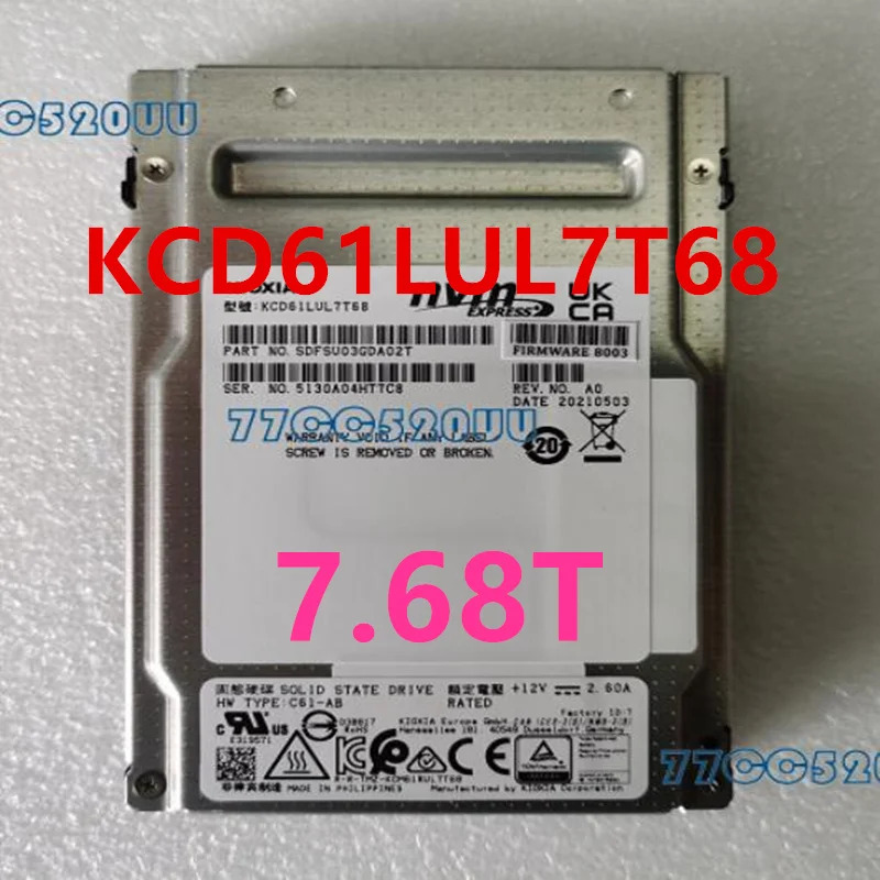 오리지널 솔리드 스테이트 드라이브 KIOXIA 7.68TB 2.5 인치 U.2 KCD61LUL7T68 신
