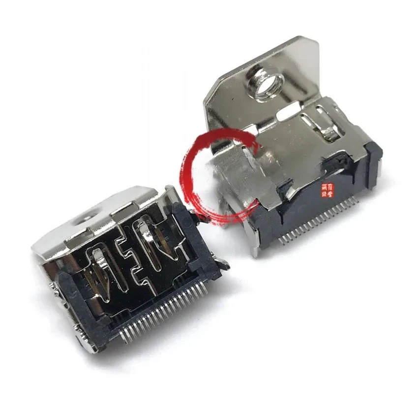 구리 쉘 HDMI 소켓 디스플레이 암 베이스 19P 수평 SMT 90도 직각 고정 구멍 포함