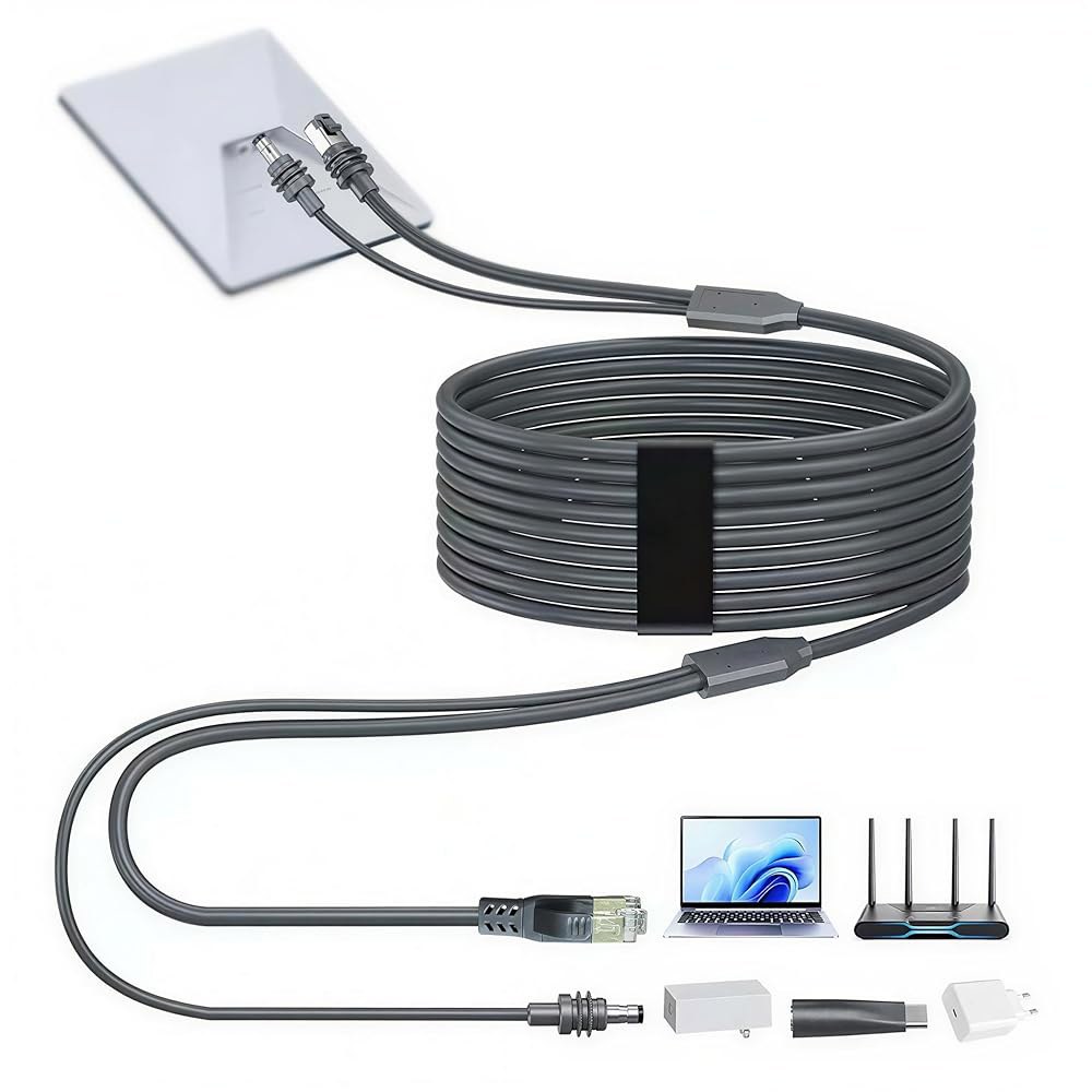 Elfcam - 스타링크 미니용 5m/16.4피트 3-in-1 장치 5미터 RJ45 네트워크용 공급 전원 케이블 CAT6 표준, 커넥터, 확장 미니 + USB-C 5m - 상품 이미지