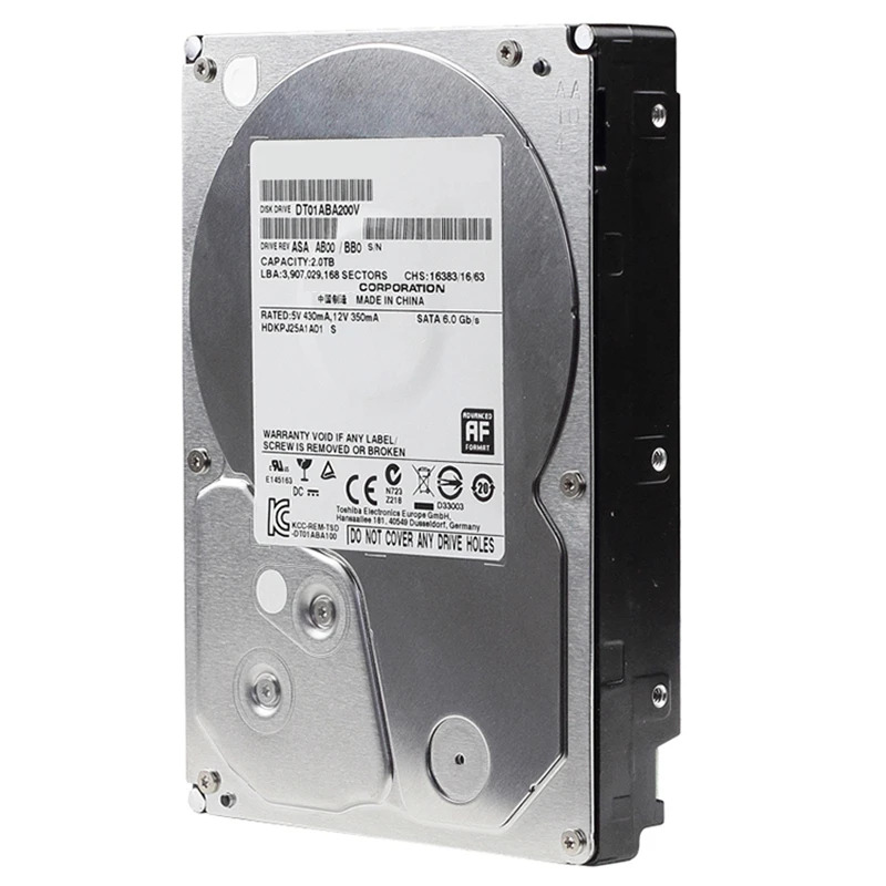 DVR NVR 감시 하드 DT01ABA200V Toshiba 2TB 3.5 SATA 6 Gb/s 32MB 7200RPM 새 원본 HDD