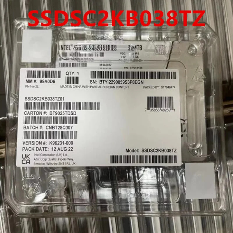 SSD D3-S4520 3.84TB 2.5 인치 SATA SSDSC2KB038TZ01 SSDSC2KB038TZ 솔리드 스테이트 드라이브 신