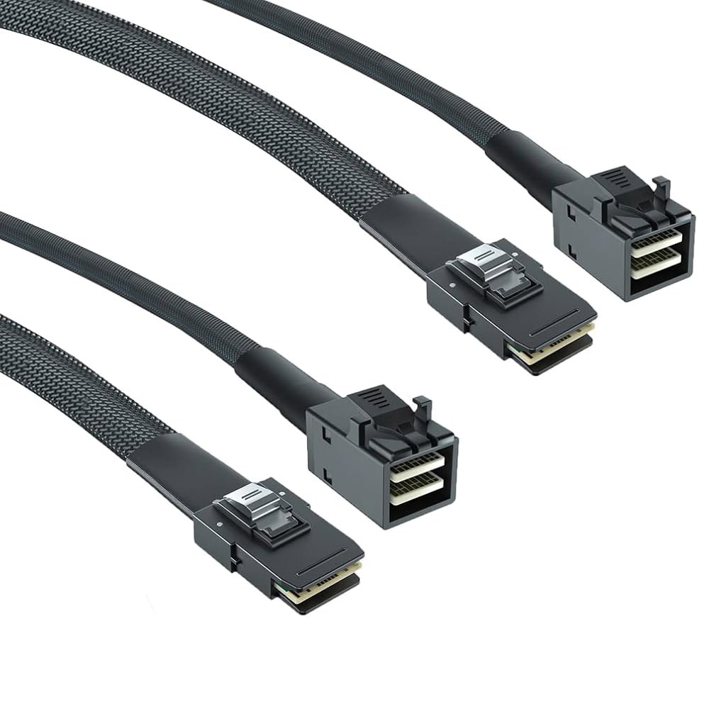 H!Fiber.com 2팩 12G 내부 미니 SAS 유연성, 사이드밴드 SFF-8643 0.5m, 케이블, 포함, HD 컨트롤러 지원, SFF-8087(36핀) RAID, PCIE - 상품 이미지
