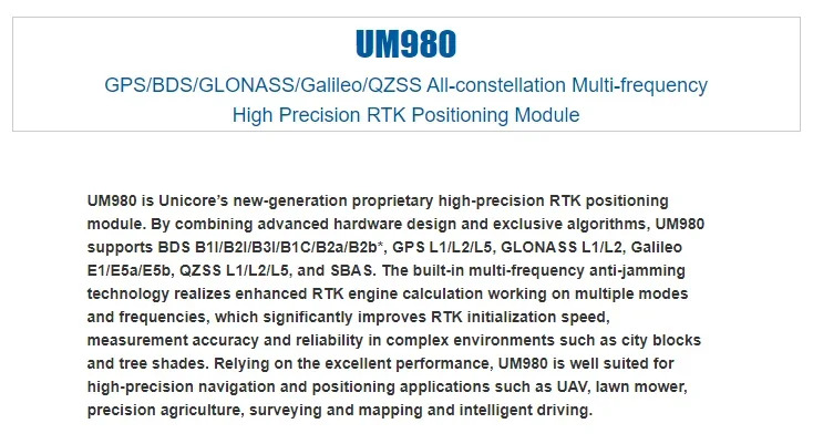 GPS/BDS/GLONASS/Galileo/QZSS 별자리 다주파수 고정밀 RTK 포지셔닝 모듈