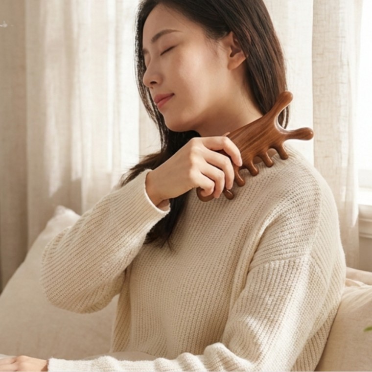 도모아 나무 괄사 빗 두피 괄사 손목 얼굴 경락마사지 리프팅 - 상품 이미지