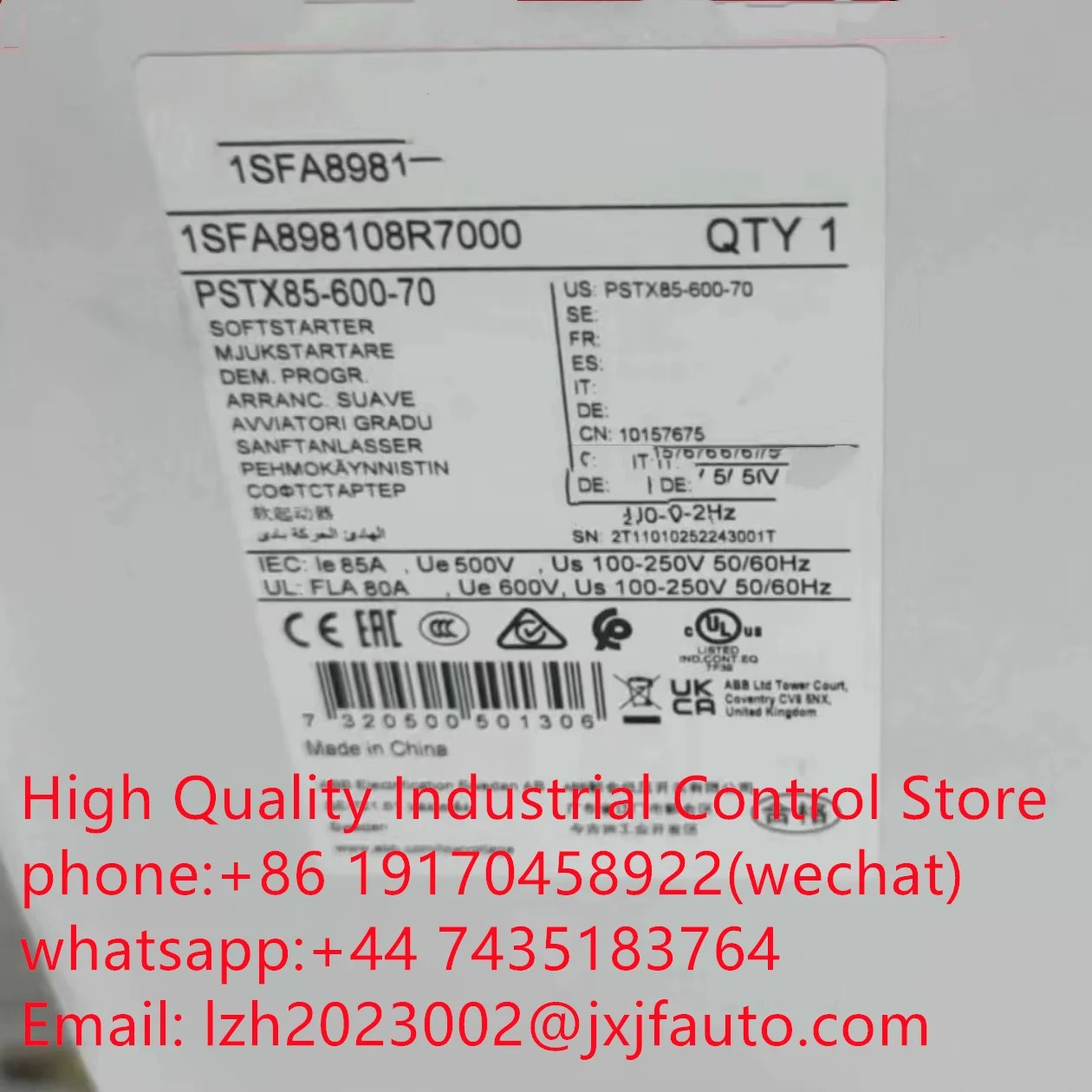 PSTX 시리즈 소프트 스타터 PSTX105-600-70 납품 1SFA898109R7000