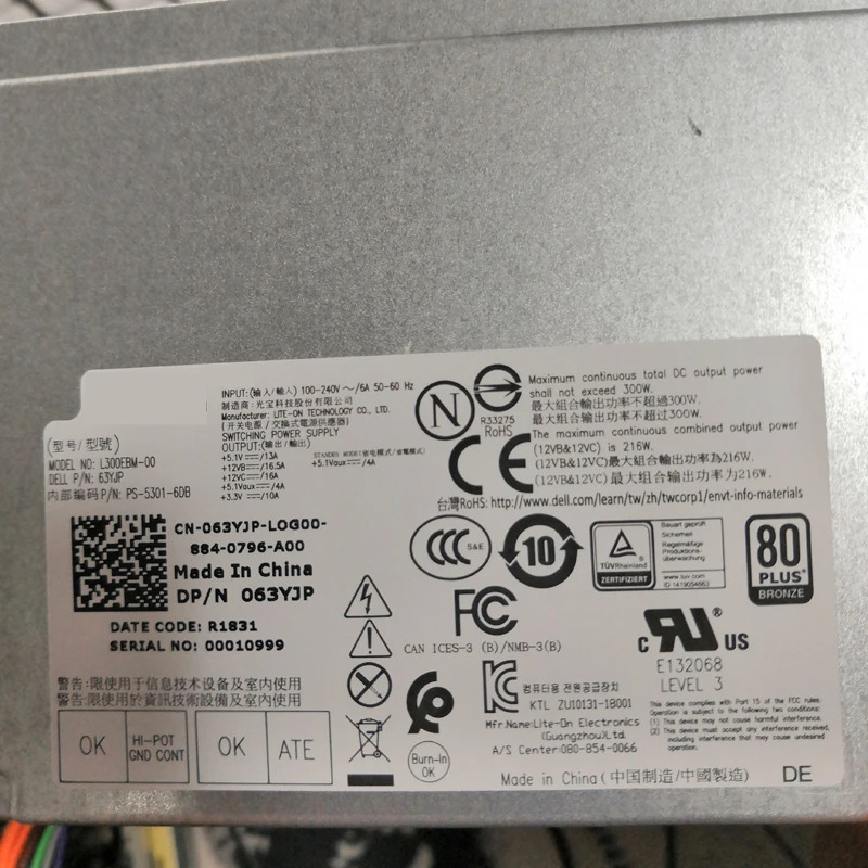 Dell T3630 3640 300W 전원공급장치 L300EGM호환-00 AC300EBM-00 L300EBM-00 PS-5301-6DB PCH006 63YJP 00FCCJ 0TG