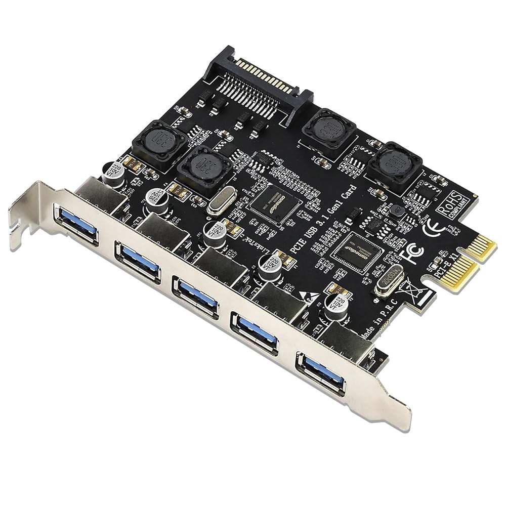 데스크톱 PC용 LinksTek 5-Port PCIE USB 3.0 5Gbps 확장 카드, 5배 USB-A 포트, 스마트 전원 분배 기술 내장, 추가 공급 필요 없음 (PCIE-U - 상품 이미지
