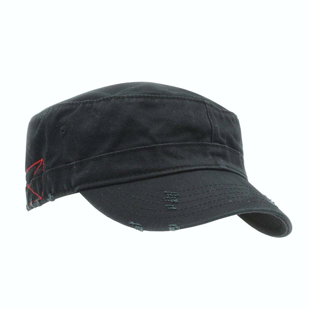 빈티지 이어 워싱 카데드 코튼 트윌 조절식 군용 레이더 스트레스 스포츠 Distressed Black One Size - 상품 이미지