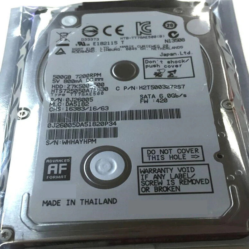 노트북내장 하드 오리지널 HDD Hgst 500GB 2.5 인치 SATA 6 Gb/s 32MB 7200RPM HTS725050A7E630