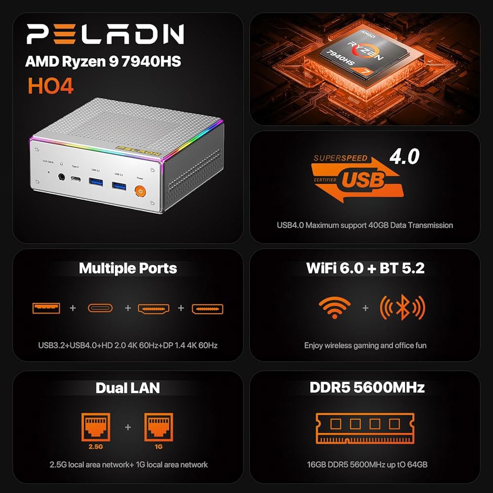 라이젠 9 7940HS (8C/16T, 최대 5.1GHz) 780M SSD, 비즈니스 2.4G/5G, 컴퓨터 DDR5 미니 WiFi6 16GB 4K 5600Mhz BT5.2, NV - 상세 이미지 2