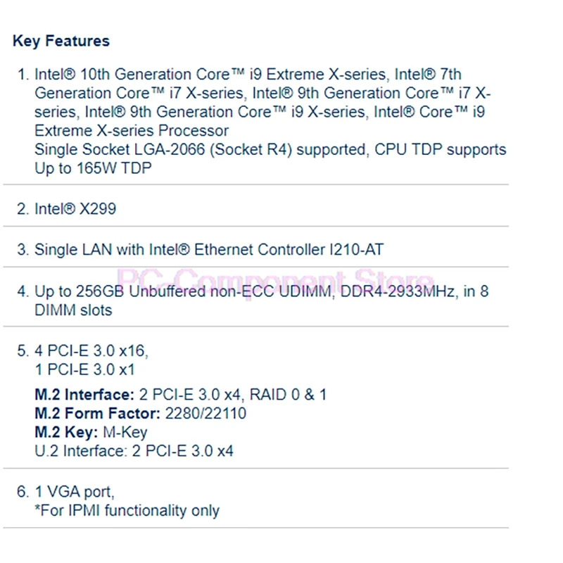 슈퍼마이크로 서버 마더보드 코어 x 4 웨이 GPU 딥 러닝 C9X299-RPGF-L X299 LGA2066 지지대