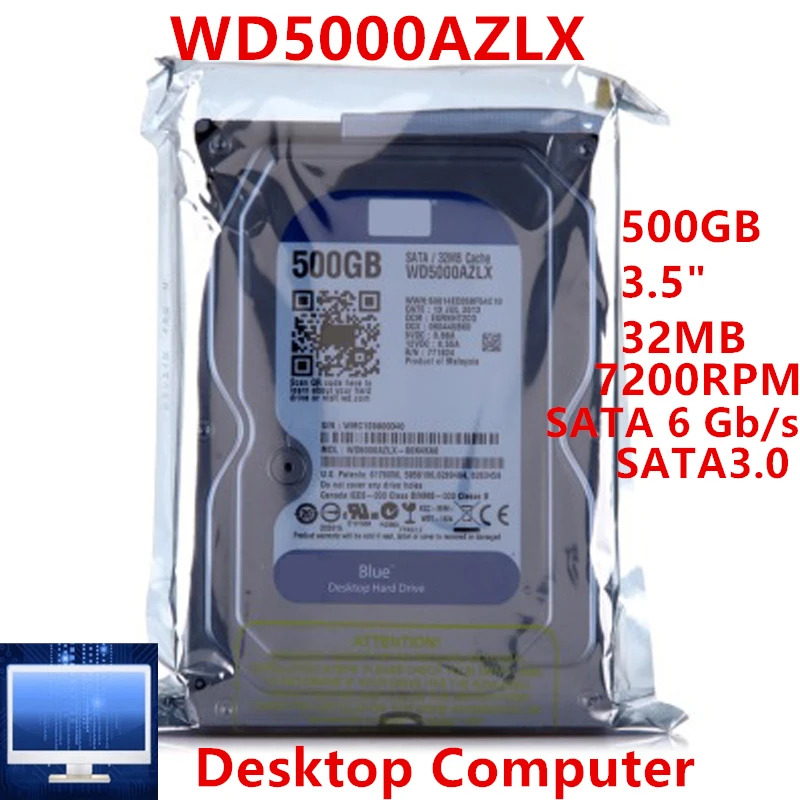 데스크탑 하드 드라이브내장 오리지널 HDD WD 블루 500GB 3.5 인치 SATA 6 Gb/s 32MB 7200RPM WD5000AZLX