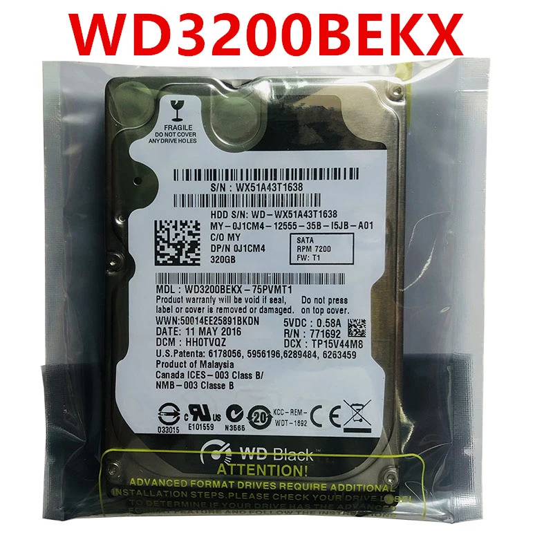 노트북내장 하드 오리지널 HDD WD 320GB 2.5 인치 SATA 3 Gb/s 16MB 7200RPM 9.5mm WD3200BEKX
