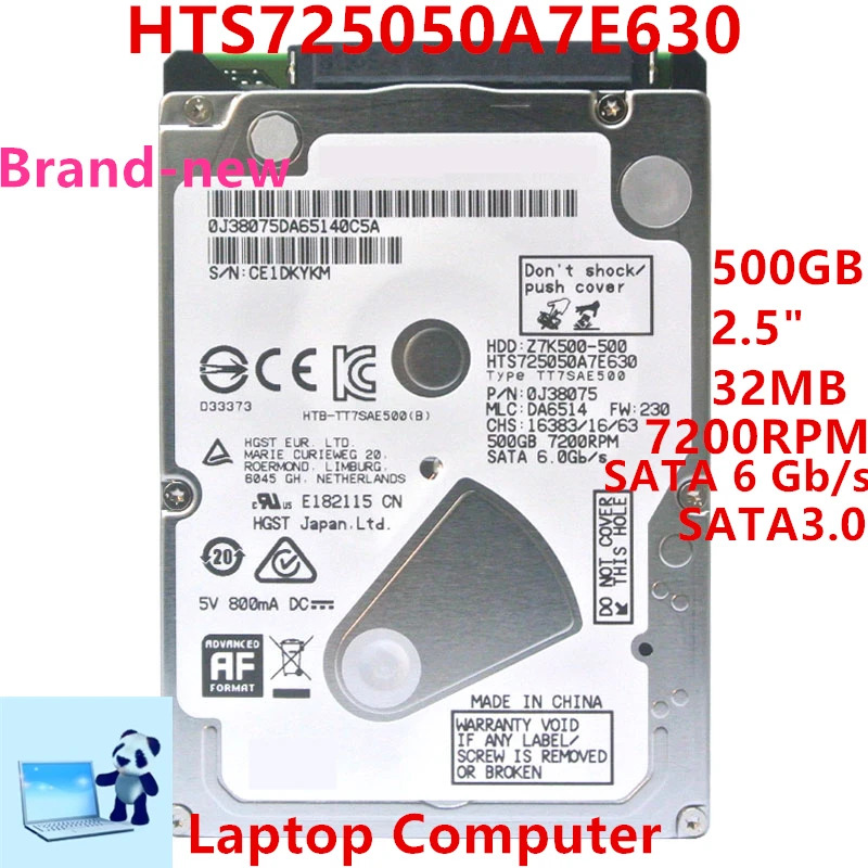 노트북내장 하드 오리지널 HDD Hgst 500GB 2.5 인치 SATA 6 Gb/s 32MB 7200RPM HTS725050A7E630