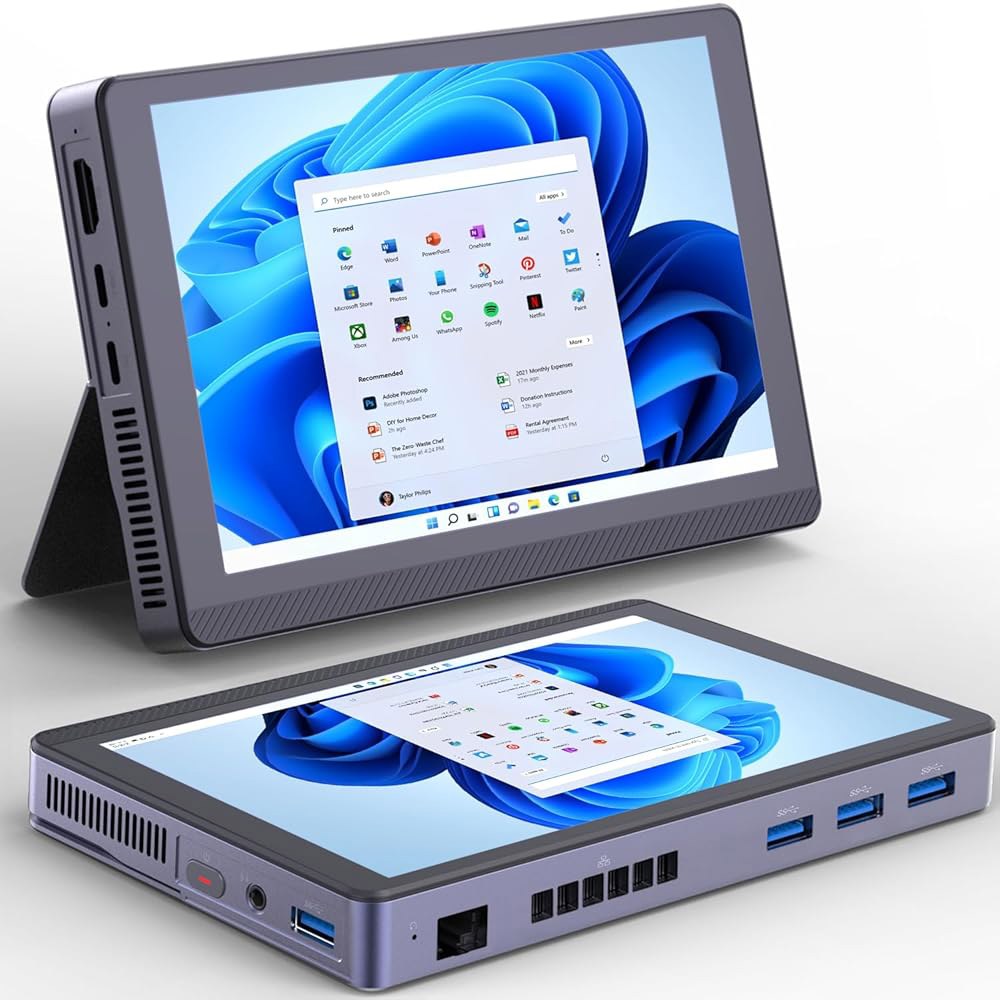 미니 PC 컴퓨터 N200 (업그레이드 N100) Wifi6 스크린, LPDDR5 16GB, Win11 512GB BT5.2 배터리 온보드 스크린 터치 SSD 3400mAh, 7인 - 상품 이미지