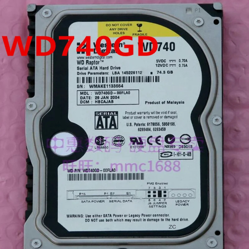 오리지널 거하드 WD 74GB SATA 3.5 인치 10000RPM 8MB 서버 HDD WD740GD WD740 용