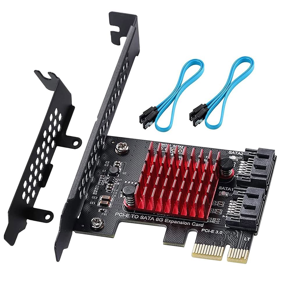 YUNCOZAND PCIE SATA 3.0 컨트롤러 카드 2 포트, 6 Gbit /s 확장 카드, PCI-E GEN3 JMicron + JMB582 2SATA-1X - 상품 이미지