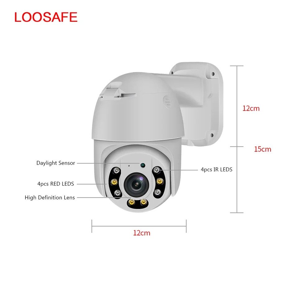 LOOSAFE 돔 팬 틸트 모션 카메라 야외 키트 Poe ptz 이조명 적외선 야적외선 4CH 5MP