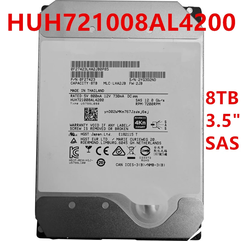 엔터프라이즈급 하드 드라이브 HUH721008AL4200Hgst/WD 8TB 3.5 SAS 12Gb/s 256MB 7200RPM거새 원본 HDD