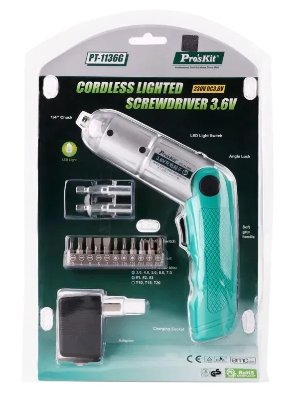 PT-1136G 전기 스크루 드라이버 드릴 3.6V 800mAh