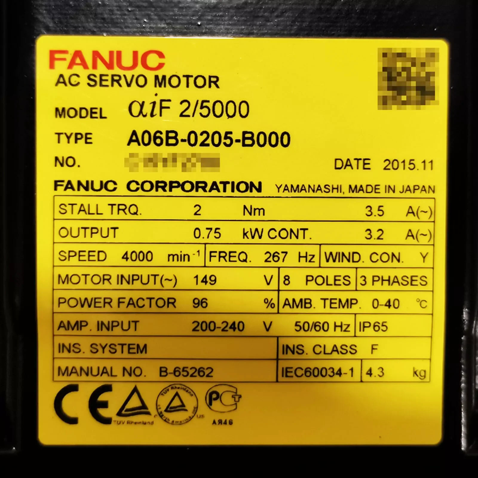 A06B-0205-B000 Fanuc AC 서보모터 리퍼 완료 A06B0205B000