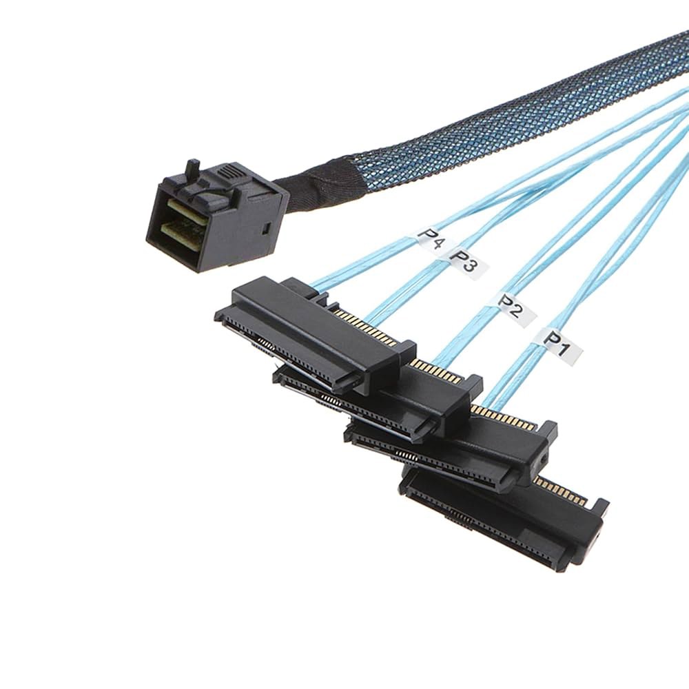 SFF-8643 내부 미니 SAS HD - 15핀 12GB/S 29핀 1M (4) SFF-8482 커넥터 1m 케이블 포트 전원 - 상품 이미지