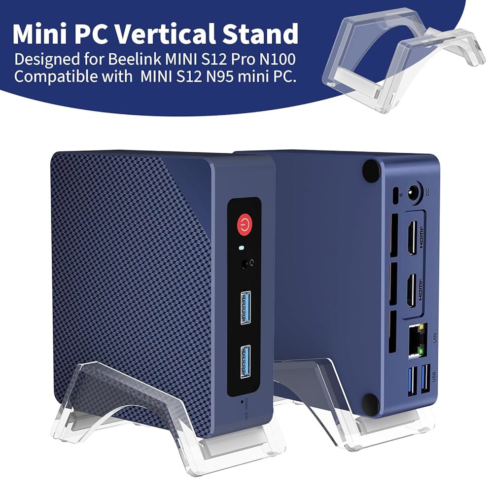 CaSZLUTION Beelink S12 프로 미니 PC용 데스크탑 수직 책상 PC 홀더 Pro (투명) 아크릴 MINI 호환되는 N95와 스탠드, N100, Clear - 상세 이미지 2
