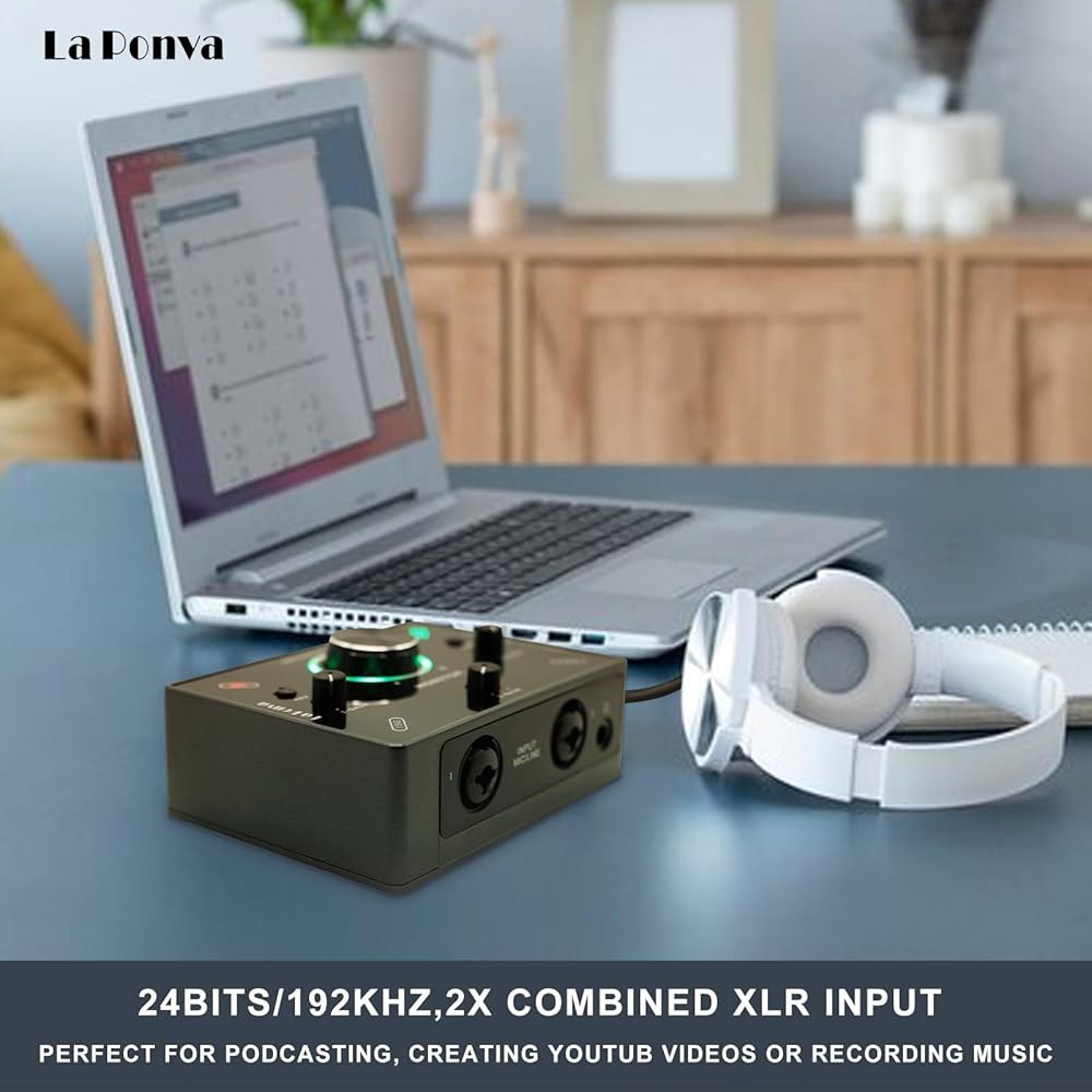 듀얼 콤보 XLR/6.3mm 입력, 48V 팬텀 파워, 24비트 192KHz의 2024 라 폰바 세련되고 컴팩트한 USB 오디오 인터페이스 - 상세 이미지 2