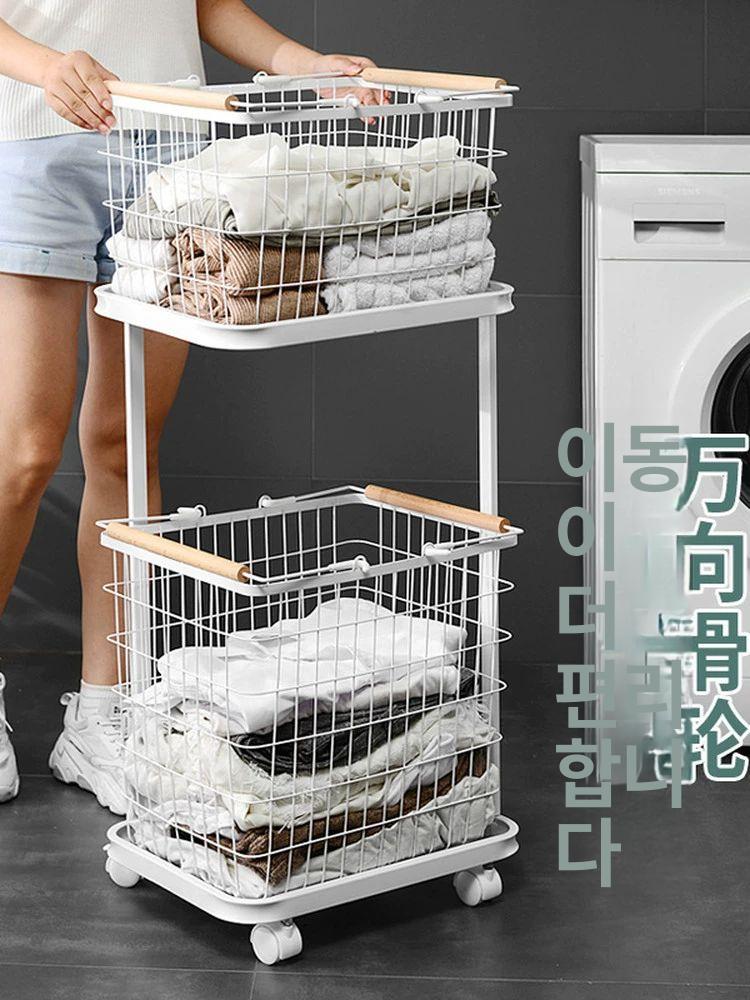 대용량 바구니 스텐 카트 세탁 런드리 트롤리 빨래 바스켓 틈새 - 상세 이미지 5