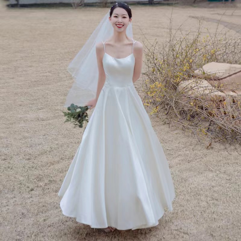 신부 드레스 셀프 웨딩 결혼식 촬영 2부 새틴 연회장 심플 들러리 브라이덜 가운 - 상품 이미지