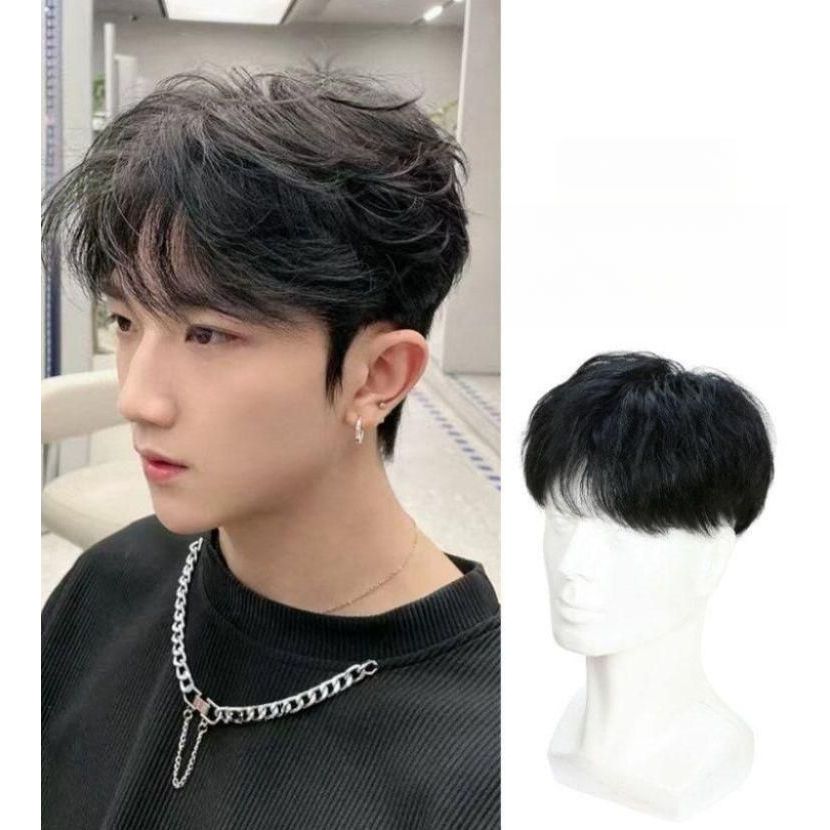 남자붙임머리 탈모 인모가발 붙이는 앞머리 커버 헤어피스 접착식 남자가발 클립 중년 - 상품 이미지