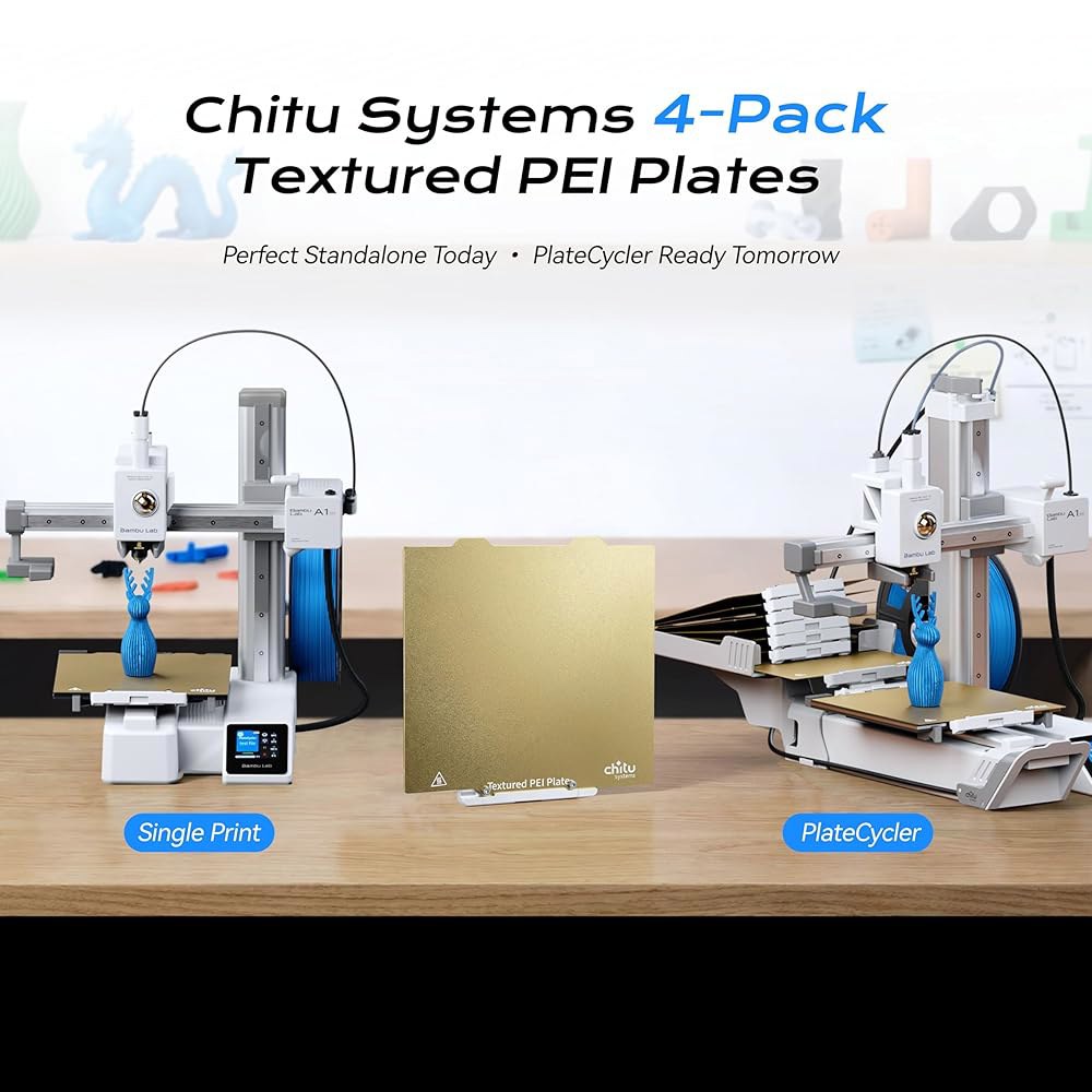 Chitu Systems Bambu Lab A1 미니용 시트, 텍스처 플레이트 스틸 PEI 빌드 고접착 있는 C1M용 184x184mm PlateCycler 4팩, 교체품 마그네틱 - 상세 이미지 2