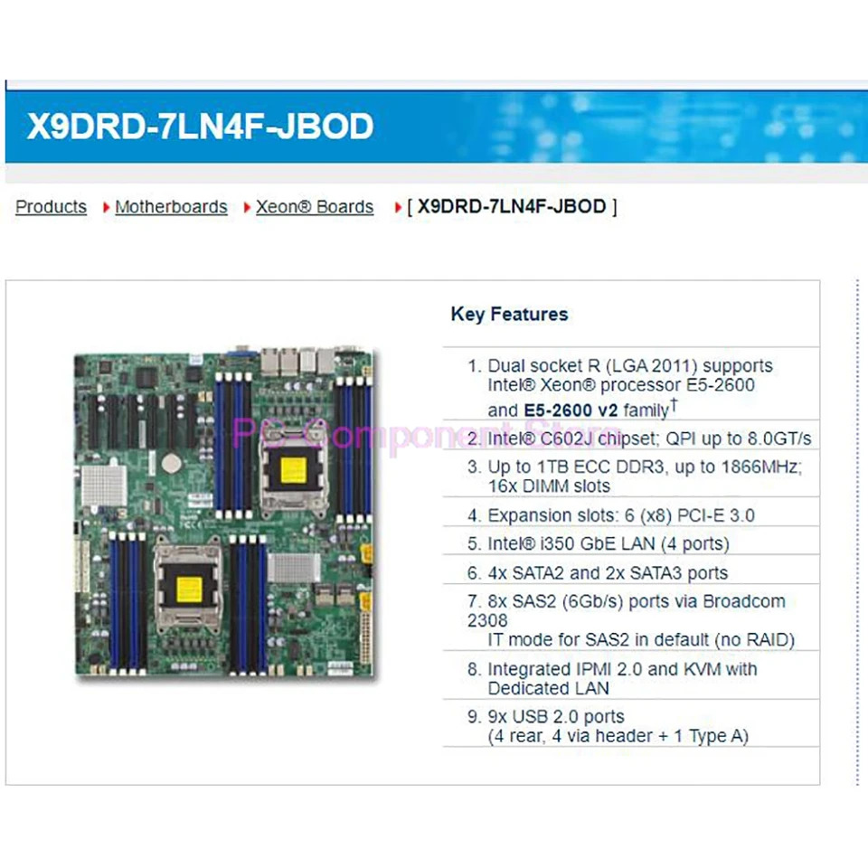 Supermicro 서버 마더보드 E5-2600 군 ECC LGA2011 DDR3 확장 슬롯X9DRD-7LN4F-JBOD 6x8 PCI-E 3.0