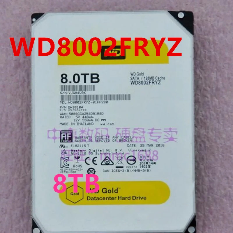 오리지널 리퍼 하드 WD 8TB SATA 3.5 인치 7200RPM 128MB 데스크탑 HDD WD8002FRYZ WD80EDAZ 용