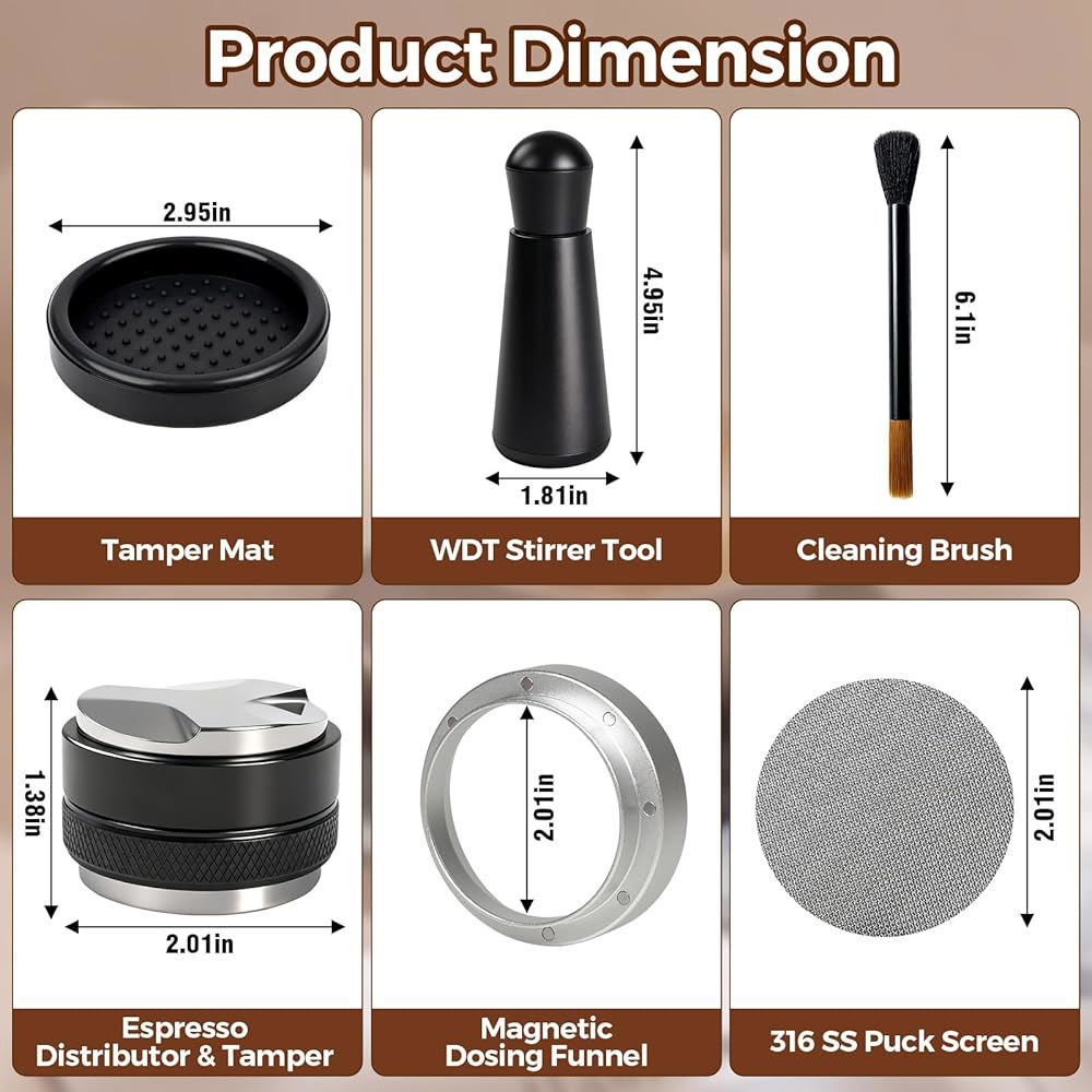51mm 에스프레소 액세서리 키트, 매트, WDT 도구, 투약 깔때기, 퍽 스크린 및 청소 브러시가 포함된 커피 디스트리뷰터 탬퍼 레벨러, 포터필터 머신용 바리스타 도구 - 상세 이미지 2