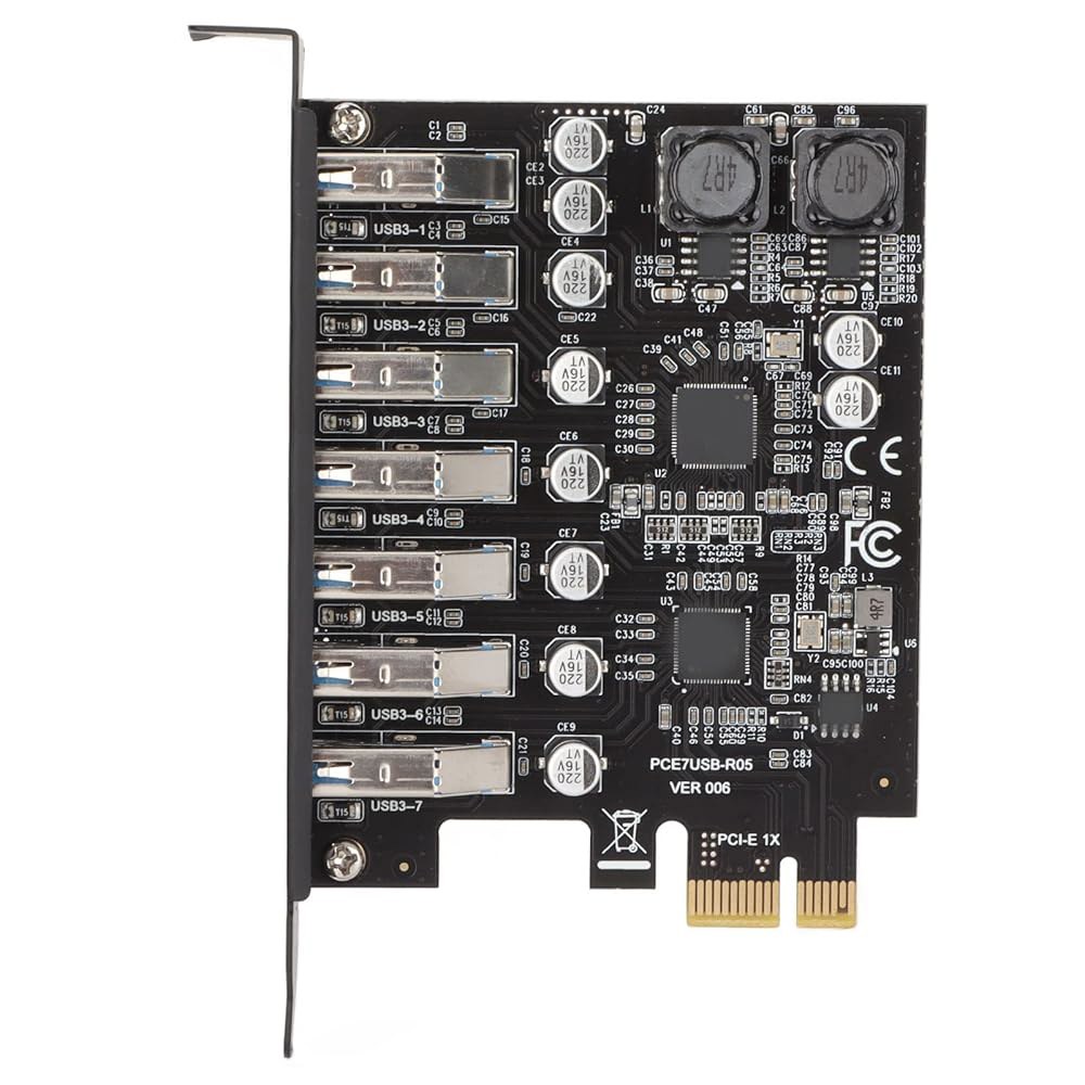PCIe USB 3.2 7포트 확장 카드 - 1.5A 전원, 5Gbps 속도, 전면 교체 - 상품 이미지