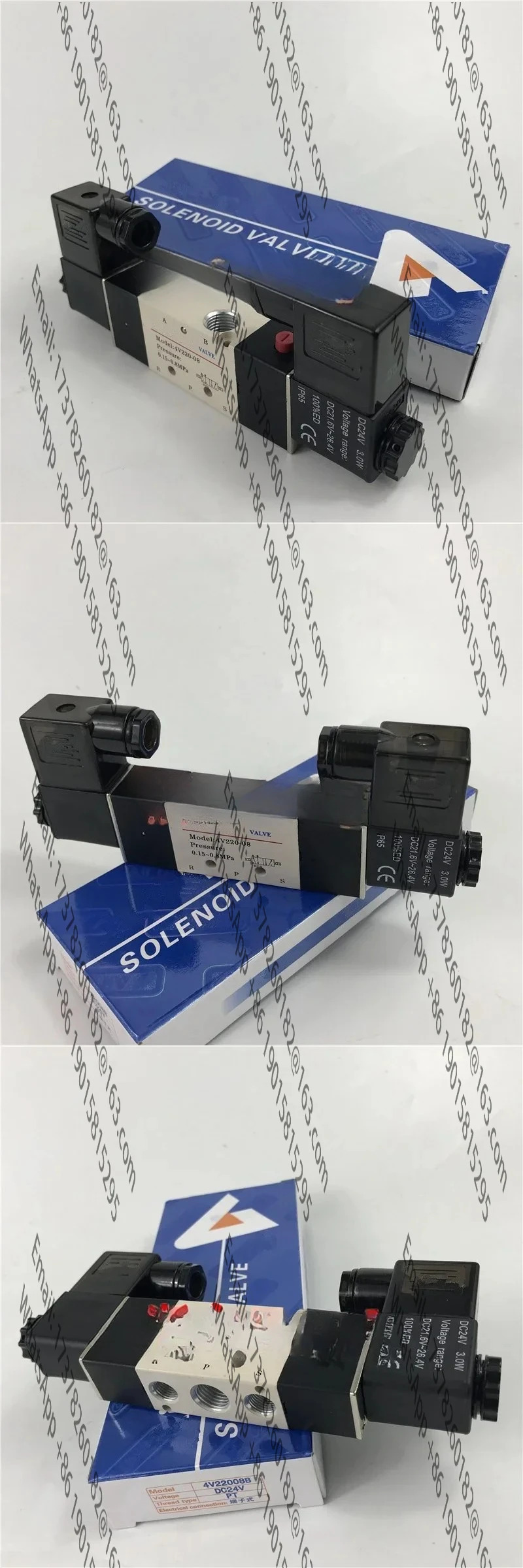 3pcs 전자기 밸브 4V220-06 4V22006A/B 2위치 5방향 이전기 제어 방향