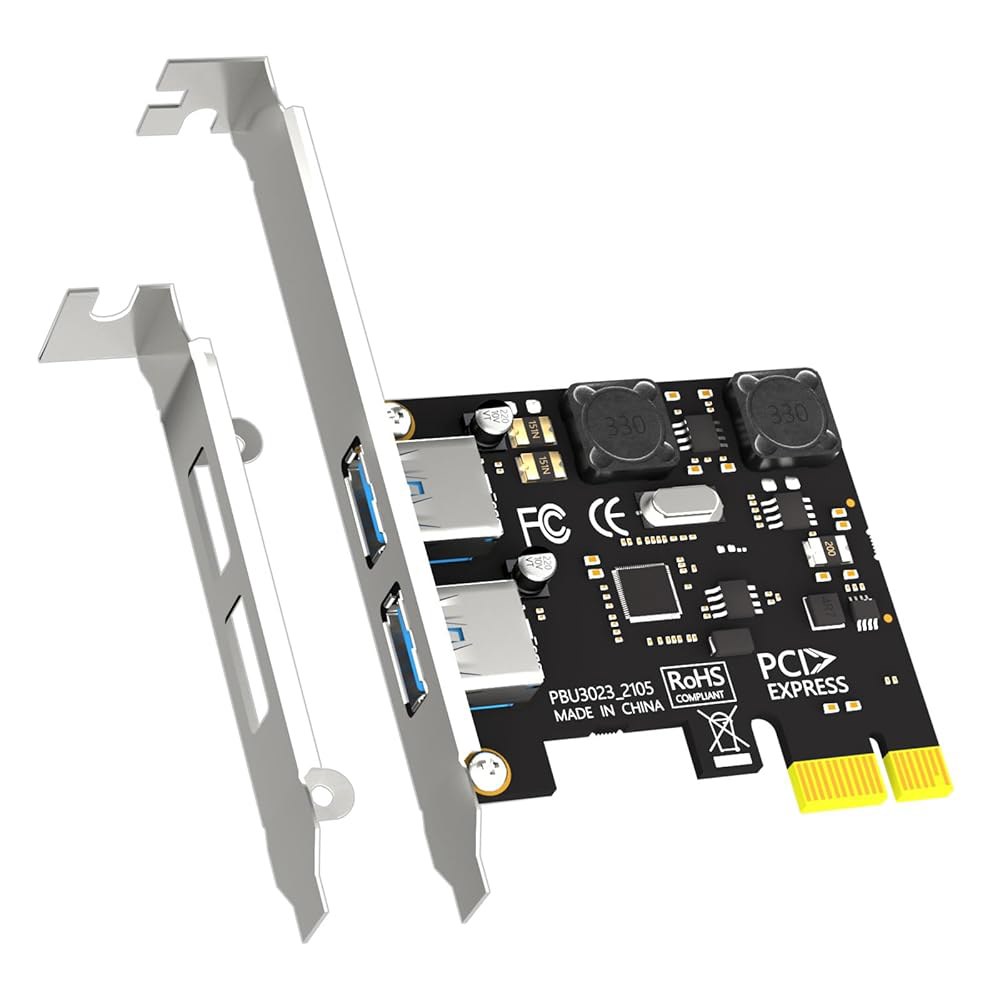 GLOTREND U3023 2포트 PCIe USB 확장 카드, USB-A 포트 2개(USB 3.2 1세대), Windows Linux와 호환(Mac OS용 제외) - 상품 이미지