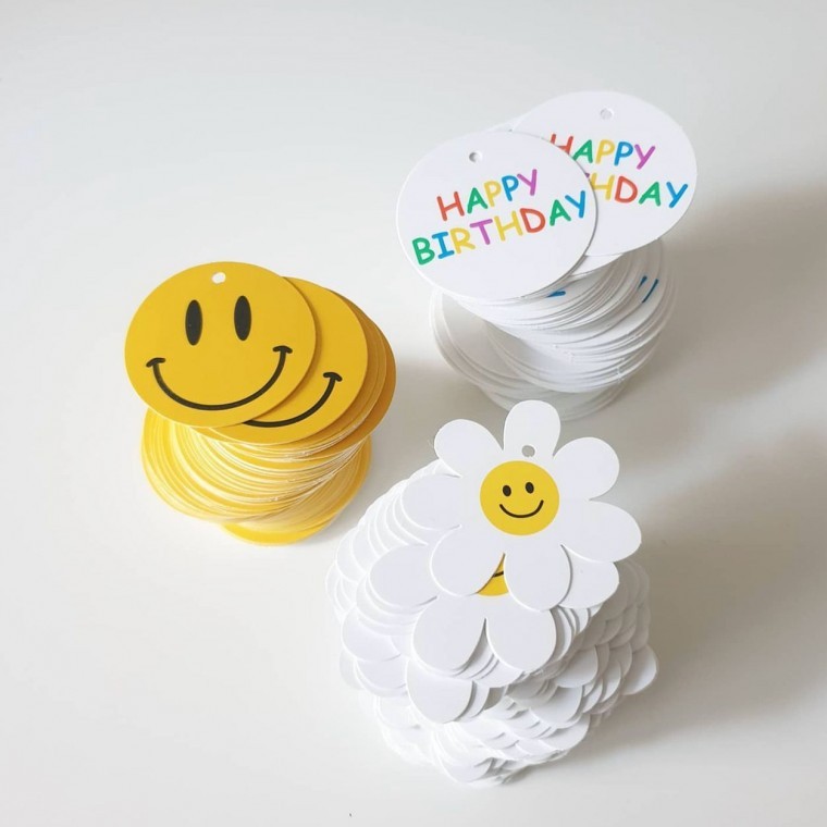 도모아 [사러왕]데이지 스마일 땡큐 포장택 100개 포장 생일파티 구디백 답례품 사은품 선물 용품 포장태그 - 상품 이미지