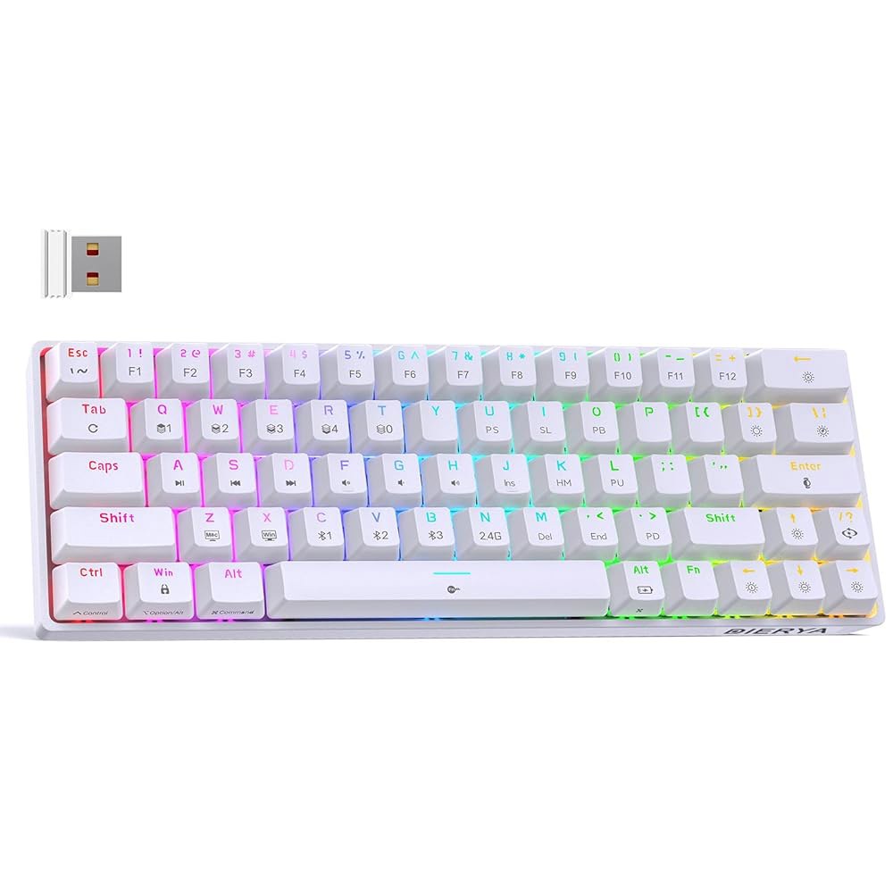 DIERYA DK63 60 무선 기계식 게이밍 윈도우 레드 백라이트 노트북 오피스 RGB 블루투스/2.4G/유선 포함 미니 게이머 스위치 타이피스트-화이트 PC 63키 키보드 컴팩 - 상품 이미지