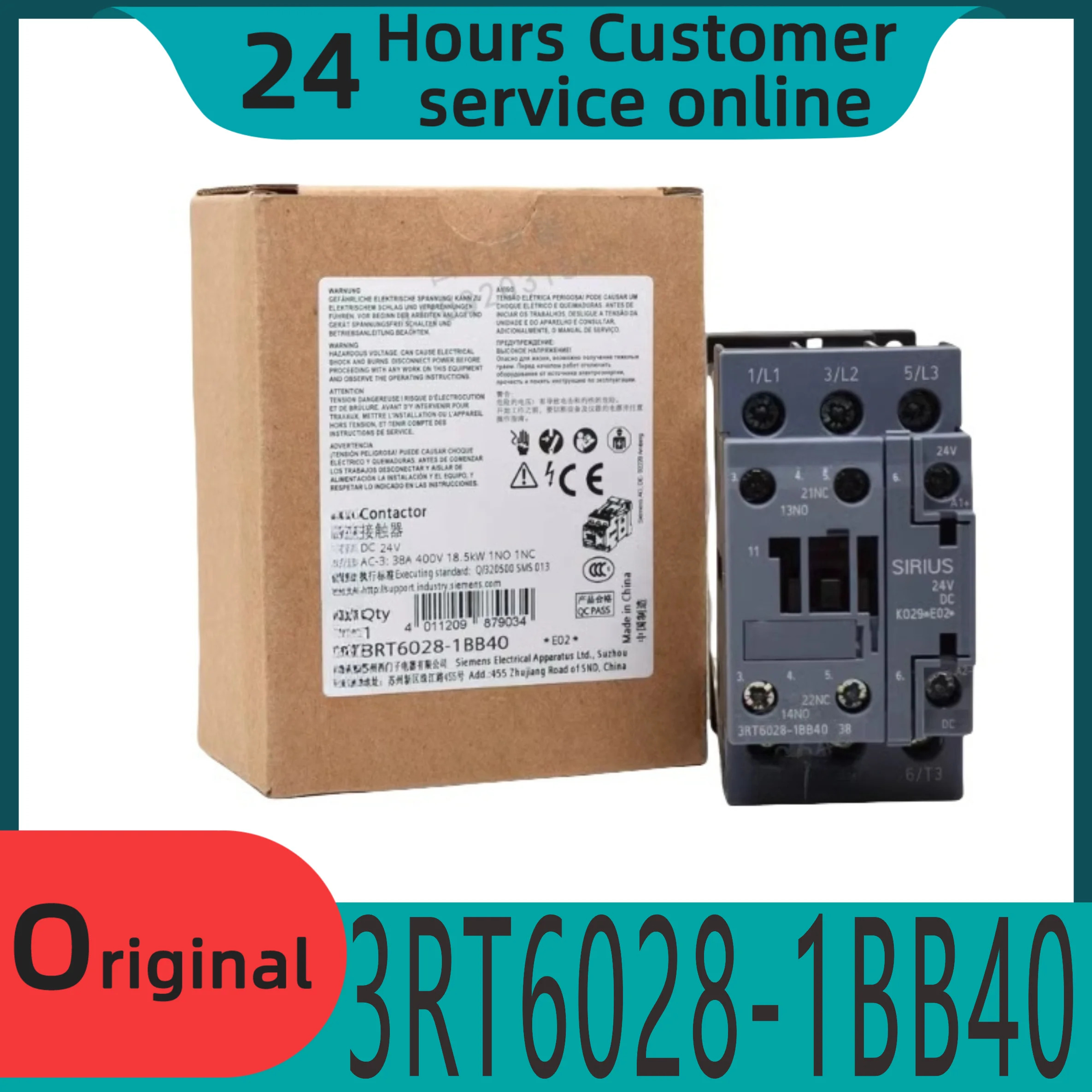 원본 3RT6028-1BB40 DC 접촉기 DC24V 38A