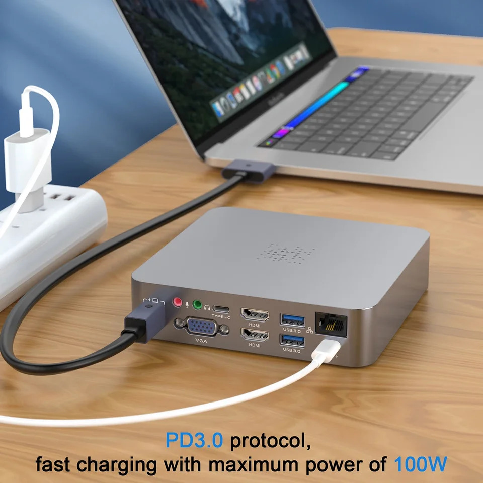듀얼모니터 HDMI C 타입 100W PD 충전기 노트북 어댑터 맥북호환USB 허브 18 in 1