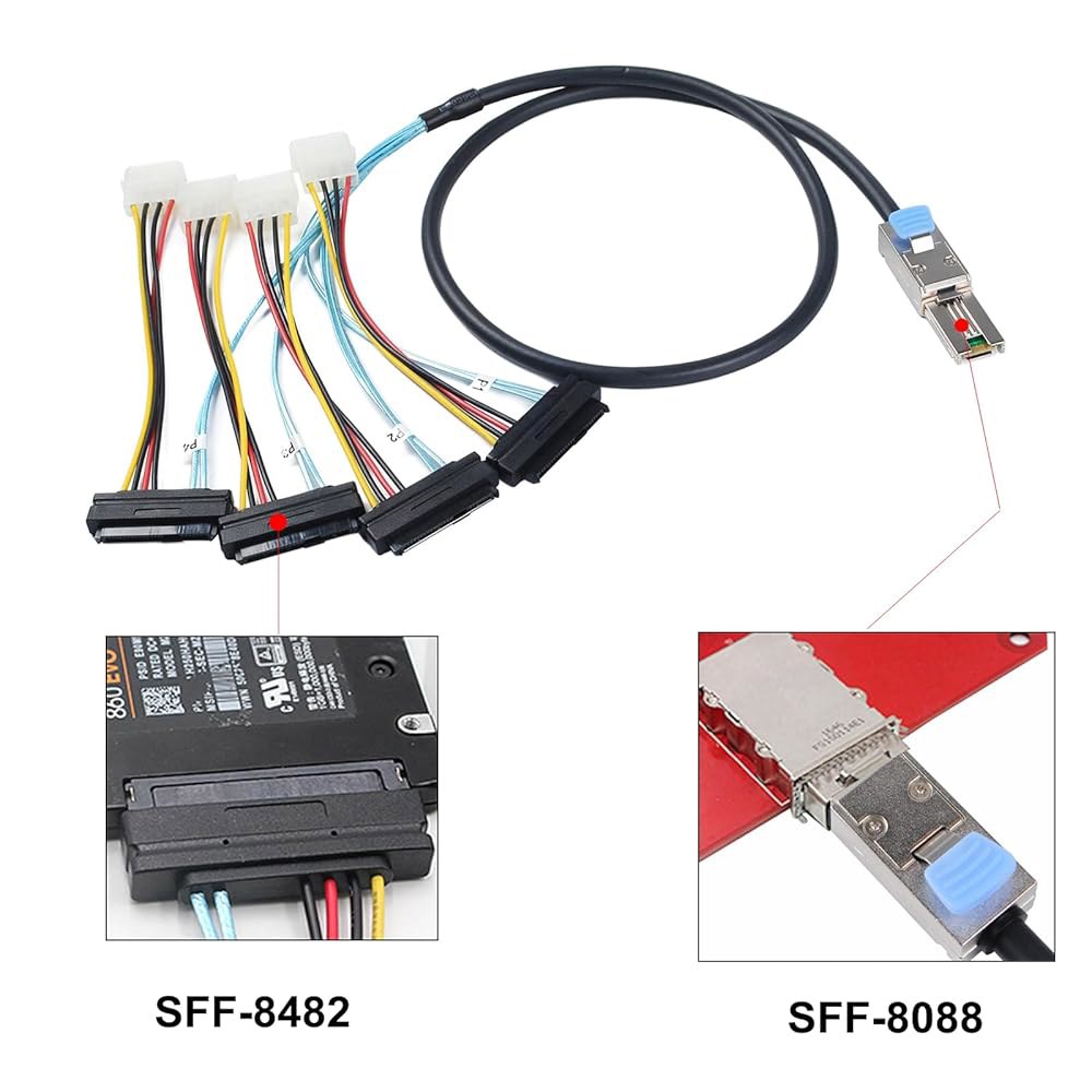 Heretom 2피스 Mini-SAS SFF-8088 26P to 케이블 29핀 4 3.3피트 전원 SAS 1미터 X SFF-8482 포함 - 상세 이미지 2