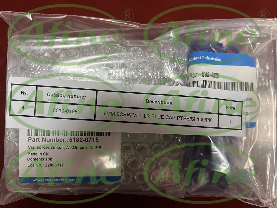 AFINE Agilent 8010-0198 스크류 탑 바이알 키트 블루 캡 2 mL 투명 PTFE/실리콘 셉타 100/pk