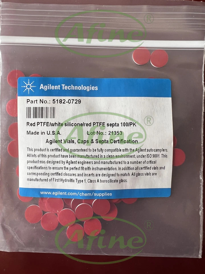 AFINE Agilent 5182-0729 셉타 스크류 탑 캡인증 PTFE/화이트 실리콘/레드 PTFE 100/pk 9mm2ml