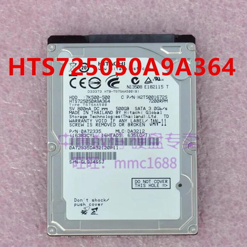 오리지널 하드 히타치 500GB SATA 2.5 인치 HTS541050A9E680 HTS725050A9A364 거신