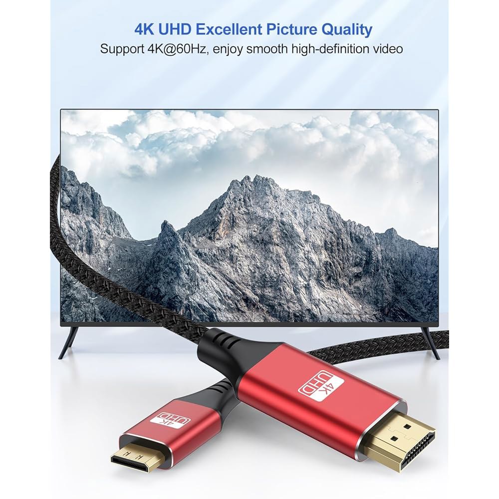 ApoJodly 미니 HDMI to 케이블 7.6m(25피트), 코드 태블릿, 모니터, (4K, 캠코더, 나일론 18Gbps 3D, HDR) 2.0 노트북용 2K, 고속 브레이드 - 상세 이미지 3